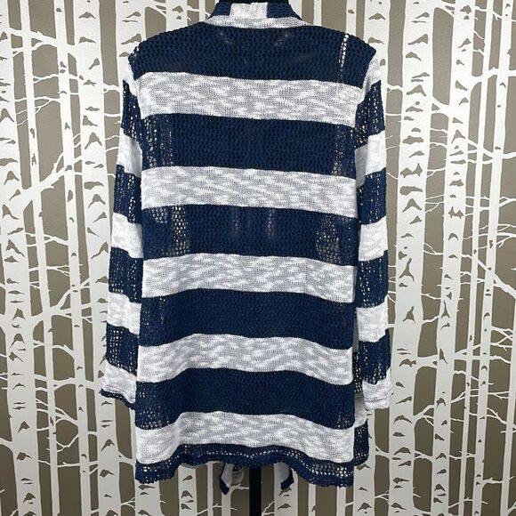 Longline Open Front Loose Knit Striped Cardigan Sweater XXL - Picture 4 of 8
